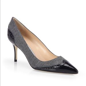 Manolo Blahnik Ancor black patent and grey pumps